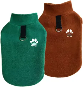 2 Pack Dog Sweater Fleece Vest Pet Warm Pullover Fleece Jacket with D-Ring, Fall Winter Dog Clothes Cold Weather Coat for Puppy and Small Dogs Unisex (Green Brown, Medium)