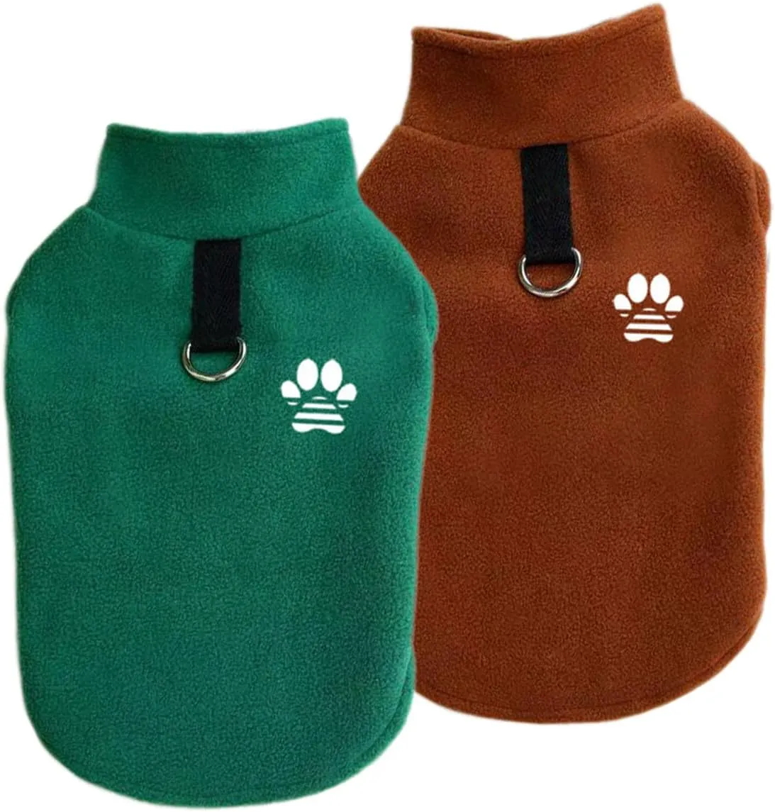 2 Pack Dog Sweater Fleece Vest Pet Warm Pullover Fleece Jacket with D-Ring, Fall Winter Dog Clothes Cold Weather Coat for Puppy and Small Dogs Unisex (Green Brown, Medium)