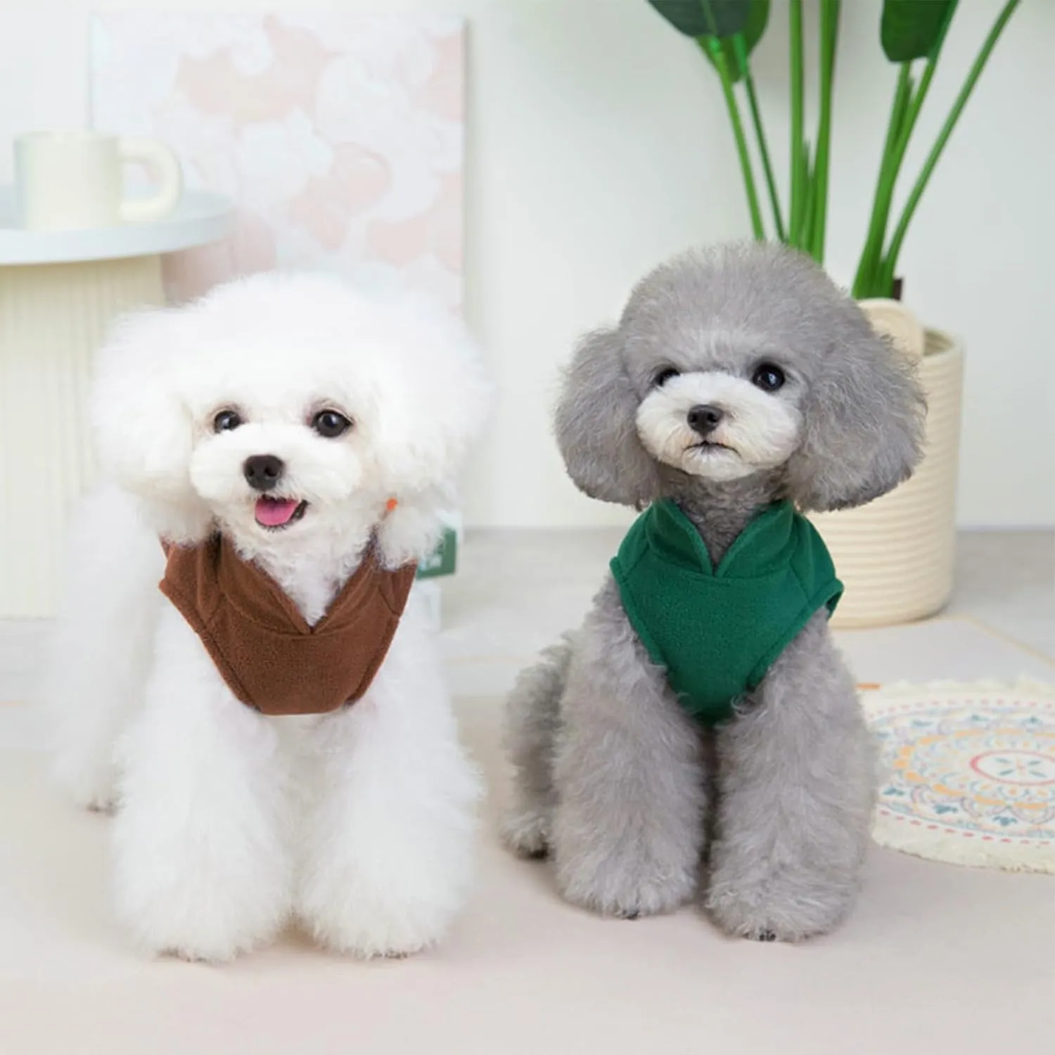 2 Pack Dog Sweater Fleece Vest Pet Warm Pullover Fleece Jacket with D-Ring, Fall Winter Dog Clothes Cold Weather Coat for Puppy and Small Dogs Unisex (Green Brown, Medium)