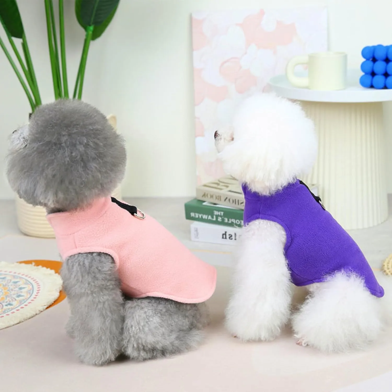 2 Pack Dog Sweater Fleece Vest Pet Warm Pullover Fleece Jacket with D-Ring, Fall Winter Dog Clothes Cold Weather Coat for Puppy and Small Dogs Unisex (Pink Purple, Medium)