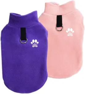 2 Pack Dog Sweater Fleece Vest Pet Warm Pullover Fleece Jacket with D-Ring, Fall Winter Dog Clothes Cold Weather Coat for Puppy and Small Dogs Unisex (Pink Purple, Medium)