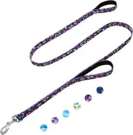 6ft Dog Leash with Two Padded Handles, Cute Girl Dog Leash with Soft Dual Handle, Walking Training Lead for Medium and Large Dogs, Purple Floral