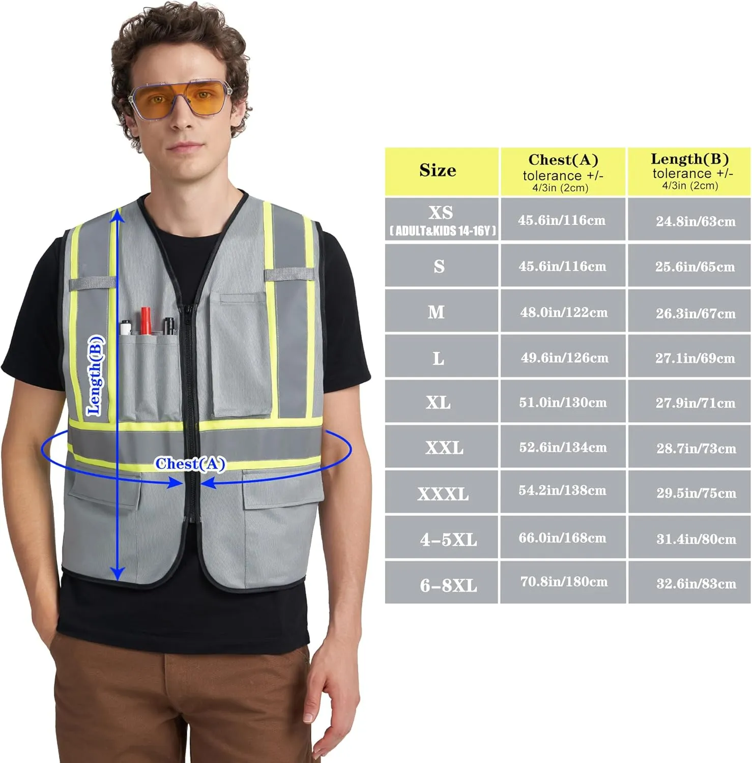 A-KSAFETY High Visibility Safety Vest for Men Women with Pockets and Zipper