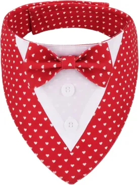 ADOGGYGO Valentine Dog Tuxedo Bandana, Red Heart Pet Tux with Bowtie Adjustable Valentine Costume for Medium Large Dogs Pets (L)