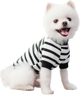 ANIAC Fall Dog Sweater Fleece Striped XS Dog Shirt with Long Sleeves Winter Cat Apparel Warm Puppy Clothes for Small Dog Girl Boy Pet Sweatshirt 2-24 LB (White, Large)