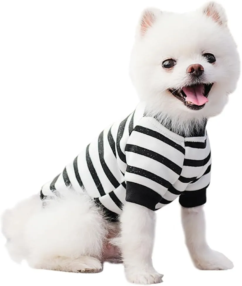 ANIAC Fall Dog Sweater Fleece Striped XS Dog Shirt with Long Sleeves Winter Cat Apparel Warm Puppy Clothes for Small Dog Girl Boy Pet Sweatshirt 2-24 LB (White, Large)
