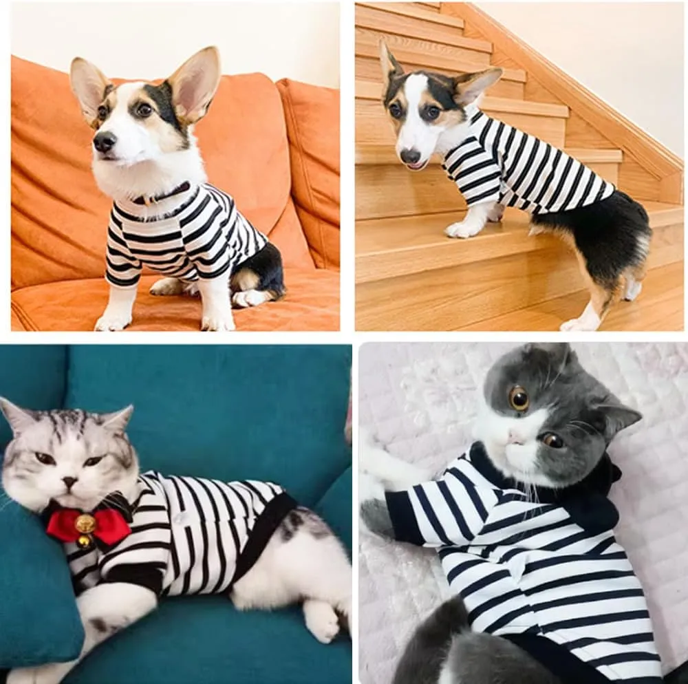 ANIAC Fall Dog Sweater Fleece Striped XS Dog Shirt with Long Sleeves Winter Cat Apparel Warm Puppy Clothes for Small Dog Girl Boy Pet Sweatshirt 2-24 LB (White, Large)
