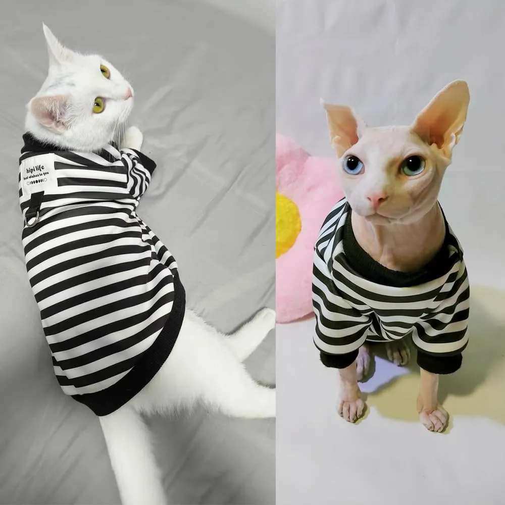 Autumn Dog Hoodies with Leash Ring Warm Striped Puppy Shirt for Small Dog Girl Boy Cat Sweater Winter Pet Clothes Pomeranian Chihuahua Cold Weather Coat (Small, Black)