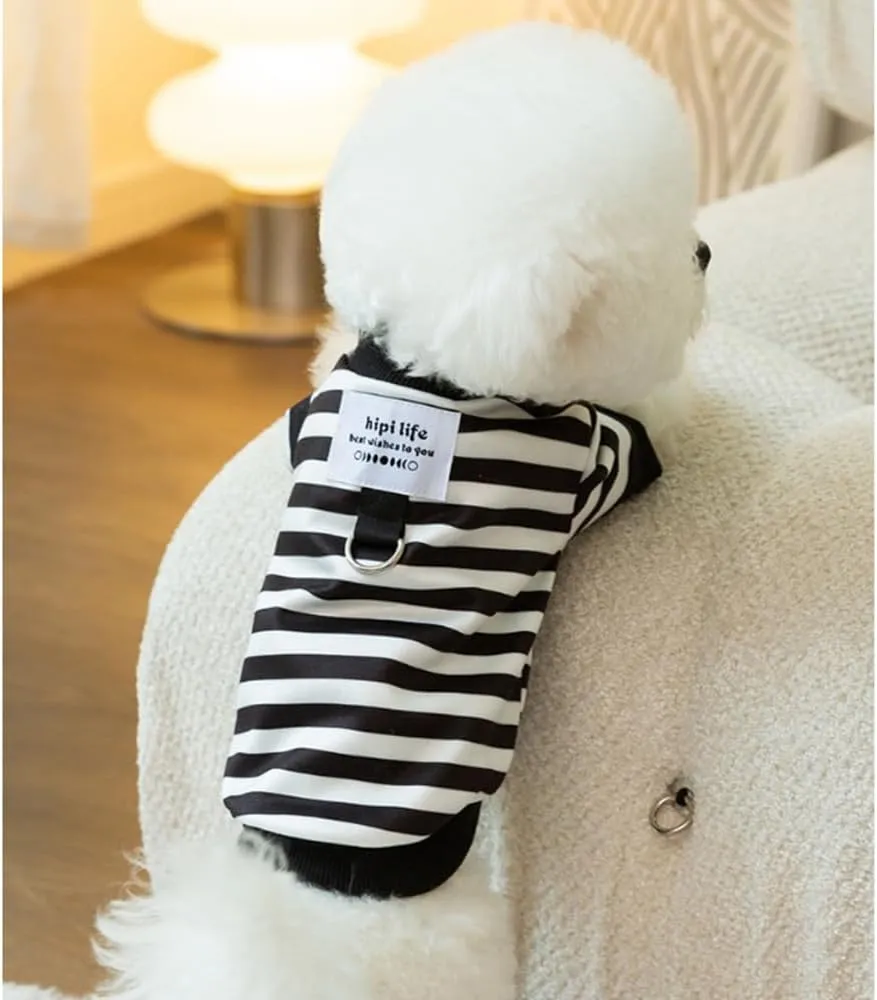 Autumn Dog Hoodies with Leash Ring Warm Striped Puppy Shirt for Small Dog Girl Boy Cat Sweater Winter Pet Clothes Pomeranian Chihuahua Cold Weather Coat (Small, Black)