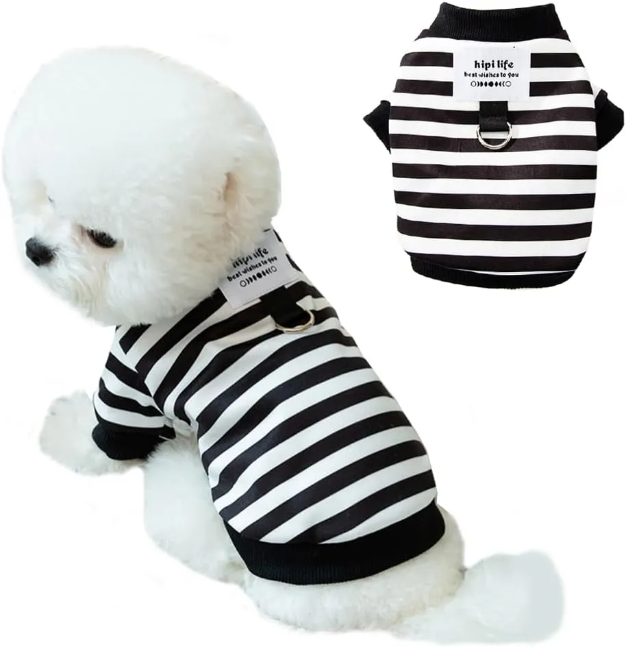 Autumn Dog Hoodies with Leash Ring Warm Striped Puppy Shirt for Small Dog Girl Boy Cat Sweater Winter Pet Clothes Pomeranian Chihuahua Cold Weather Coat (Small, Black)
