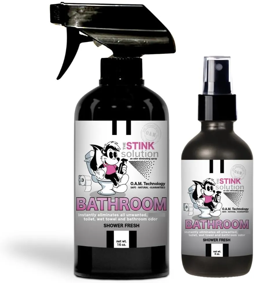 Bathroom Odor Eliminator Spray Completely & Safely Removes Human Waste, Vomit, & Other Odor Fast | Urine Remover, Toilet Spray, Bathroom Deodorizer - 1 16 oz, 1 4 oz (Shower Fresh)