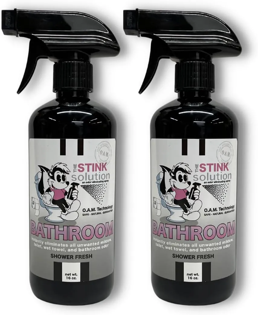 Bathroom Odor Eliminator Spray Completely & Safely Removes Human Waste, Vomit, & Other Odor Fast | Urine Remover, Toilet Spray, Bathroom Deodorizer - 2 16 oz Bottles (Shower Fresh)