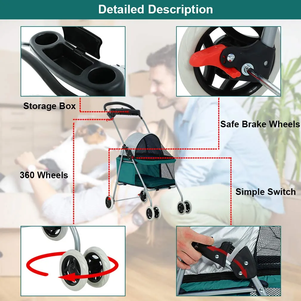 BestPet Pet Stroller Cat Dog Stroller Travel Folding Carrier,Teal