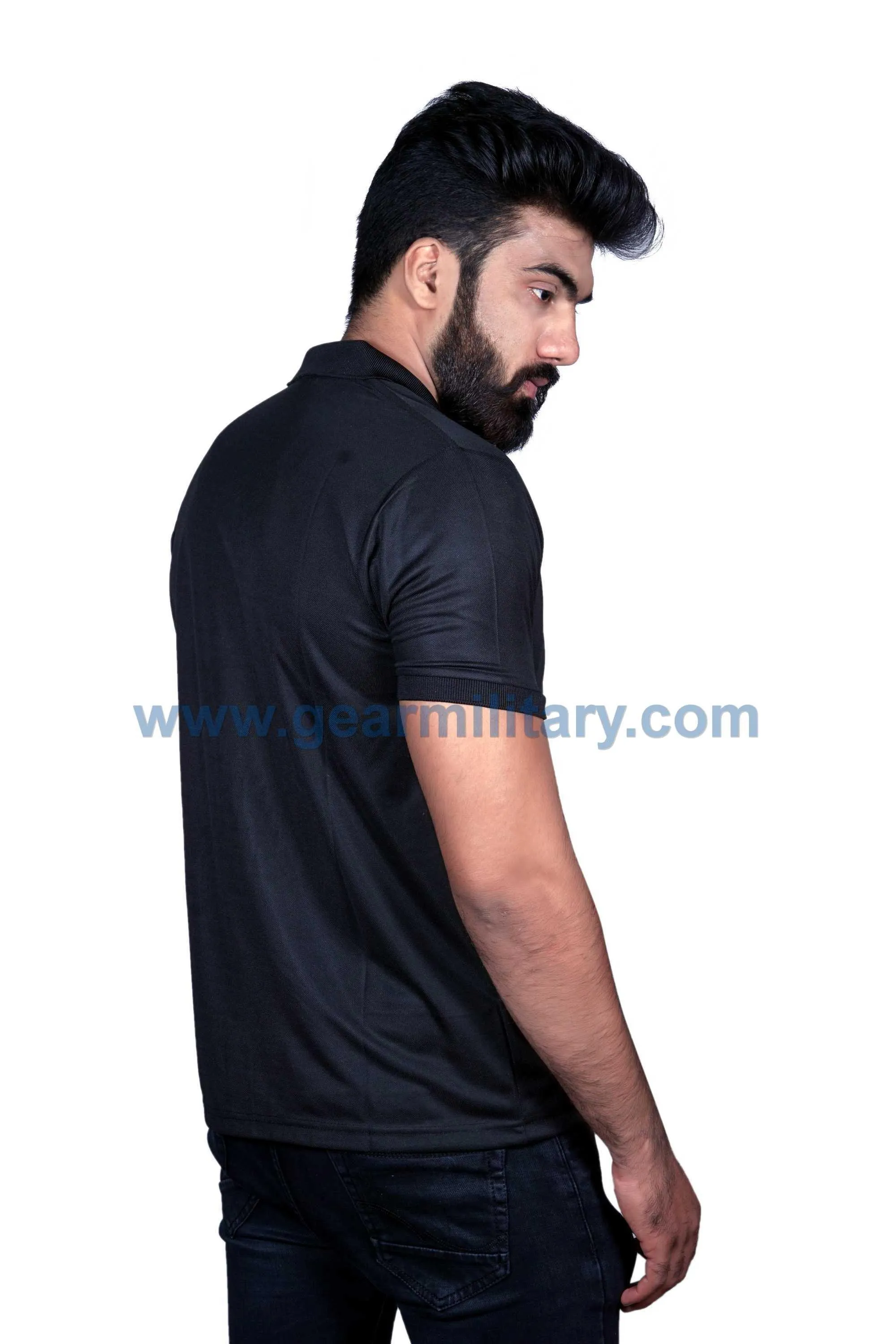 Black Plain Collar T Shirt