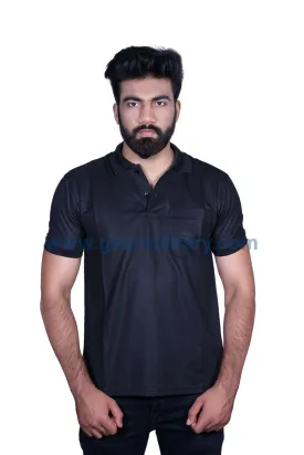 Black Plain Collar T Shirt