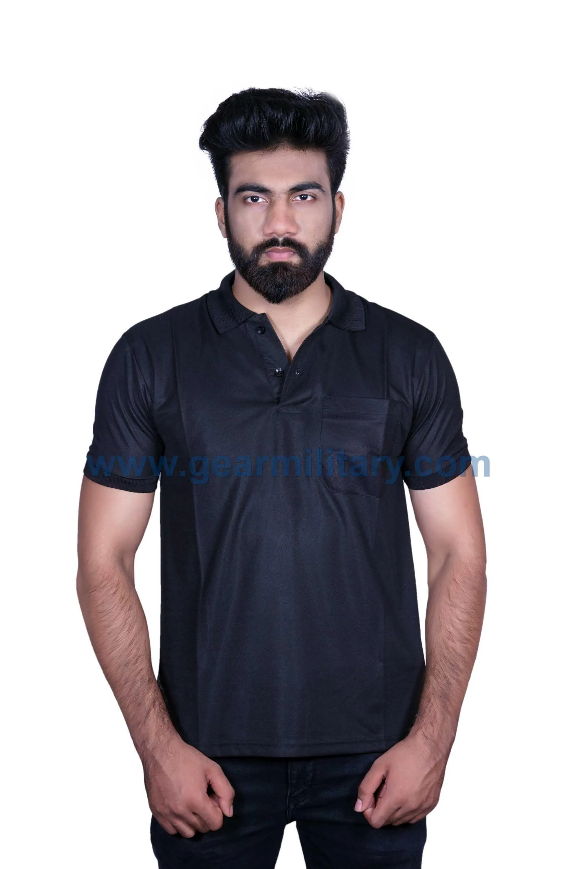 Black Plain Collar T Shirt
