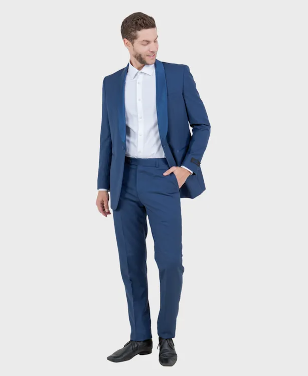 Blue 1 Button Shawl Lapel Slim Fit Tuxedo