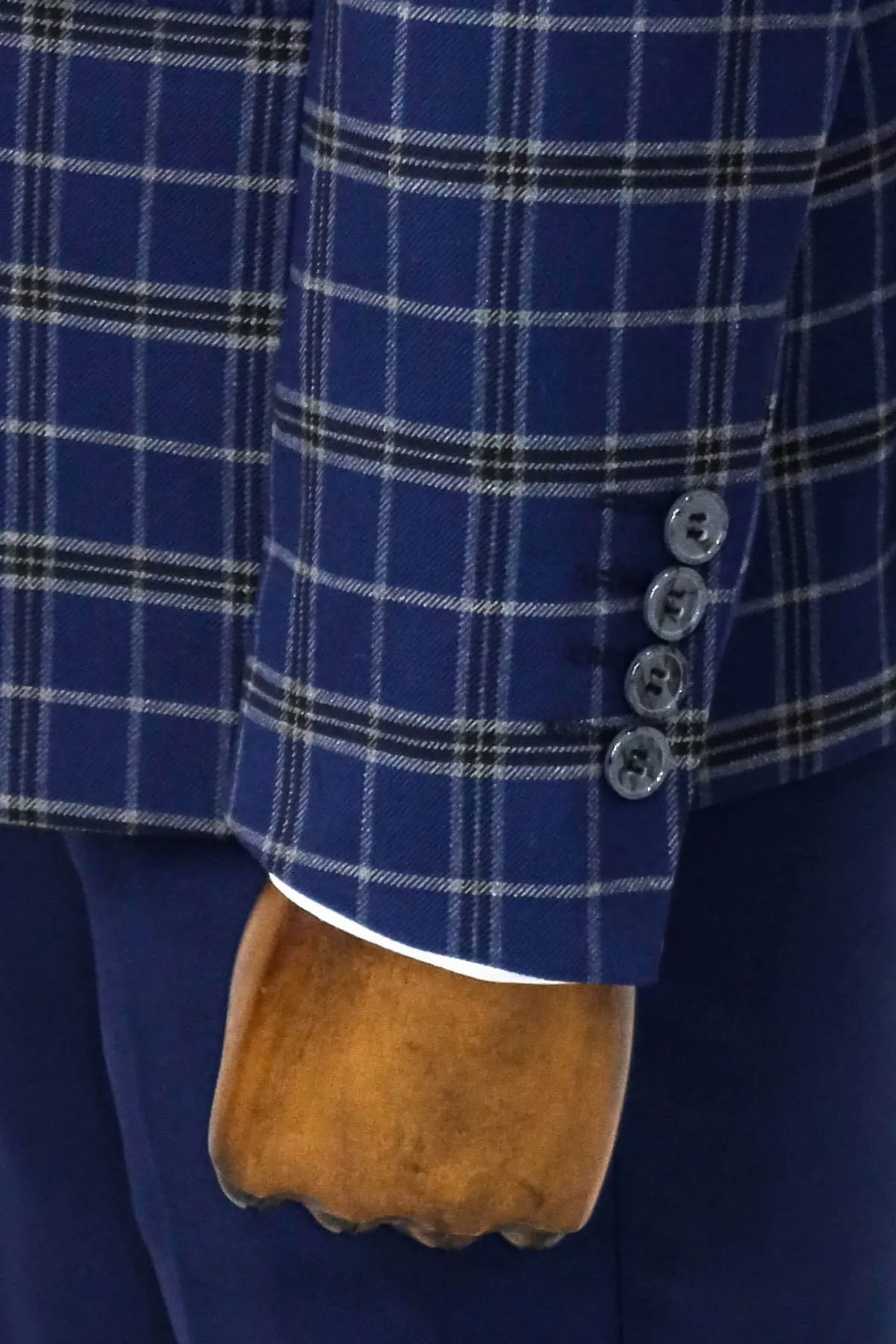 Blue Vested Slim Fit Checked Navy Blue Men Suit and Shirt Combination- Wessi
