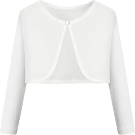 Bonny Billy Girls White Cardigan - Knit Kids Shrugs, Versatile Bolero Sweater, Easy Pair with Dresses & School Outfits 3-12Y