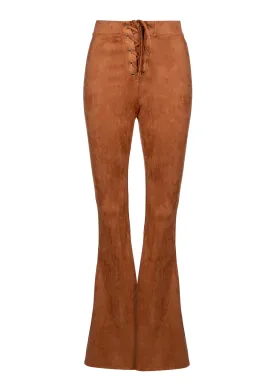 Brown Faux Suede Bell Bottom Flare Pants