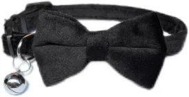 Cat Collar with Bells, Bow Tie Removable, Breakaway Safety Buckle, Soft Velvet Cute, Adjustable for Girl Boy Kitty Kitten Small Pets, 7"-11", Black