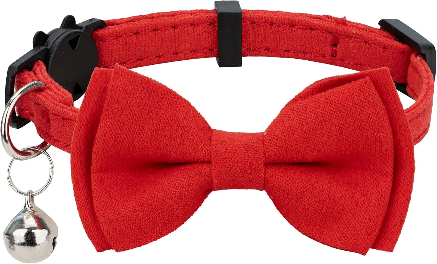 Cat Collar with Bow Tie Bell Breakaway Kitten Small Pet Safety Solid Wedding Basic Pure Color Suede Soft Adjustable [1pc] Red
