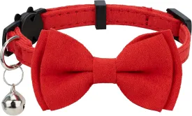 Cat Collar with Bow Tie Bell Breakaway Kitten Small Pet Safety Solid Wedding Basic Pure Color Suede Soft Adjustable [1pc] Red