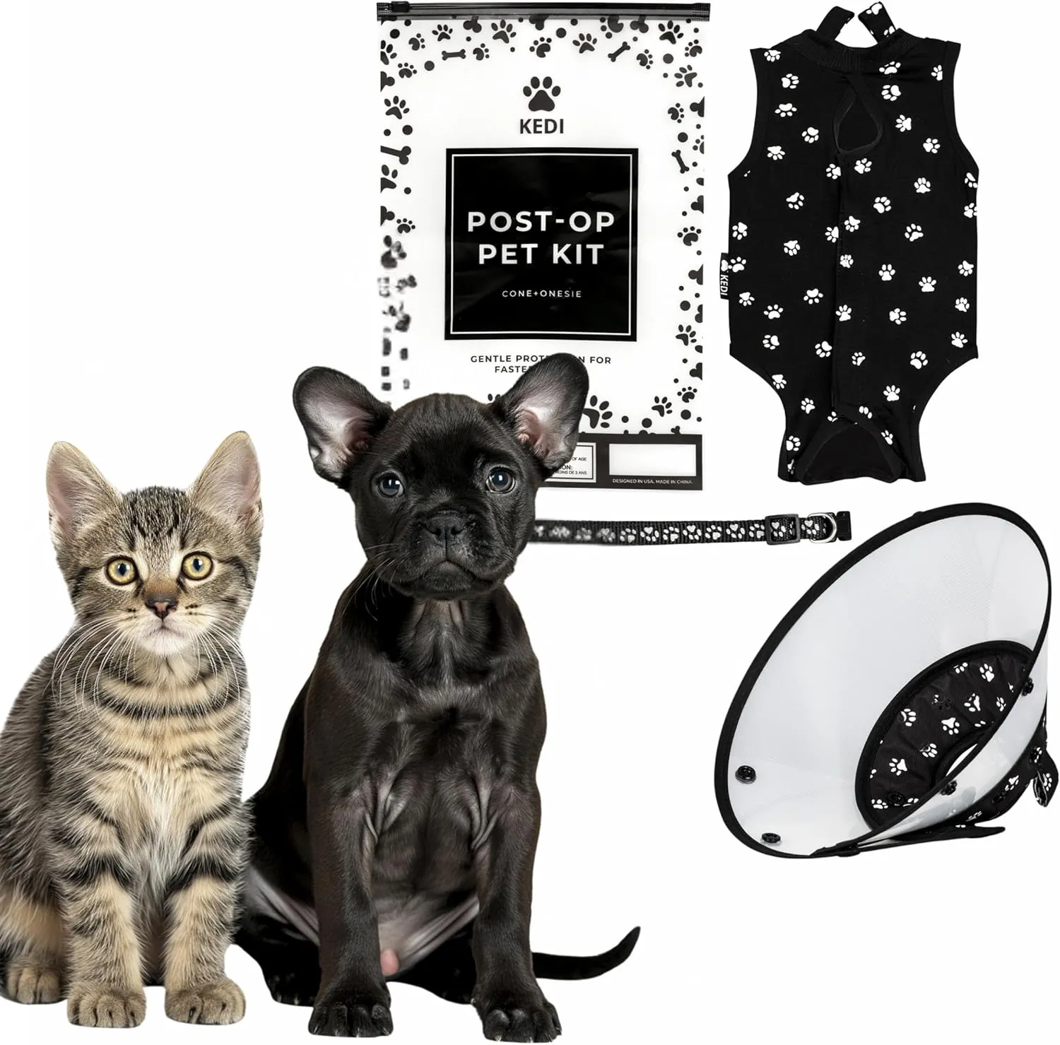 Cat Recovery Suit Kit - Post Surgical Soft Pet Vest, Collar, and Non-Irritating Protection Cone for Cats - Comfortable Injury Care Solution Keeps Them from Licking Wounds - Secure Fit and Washable