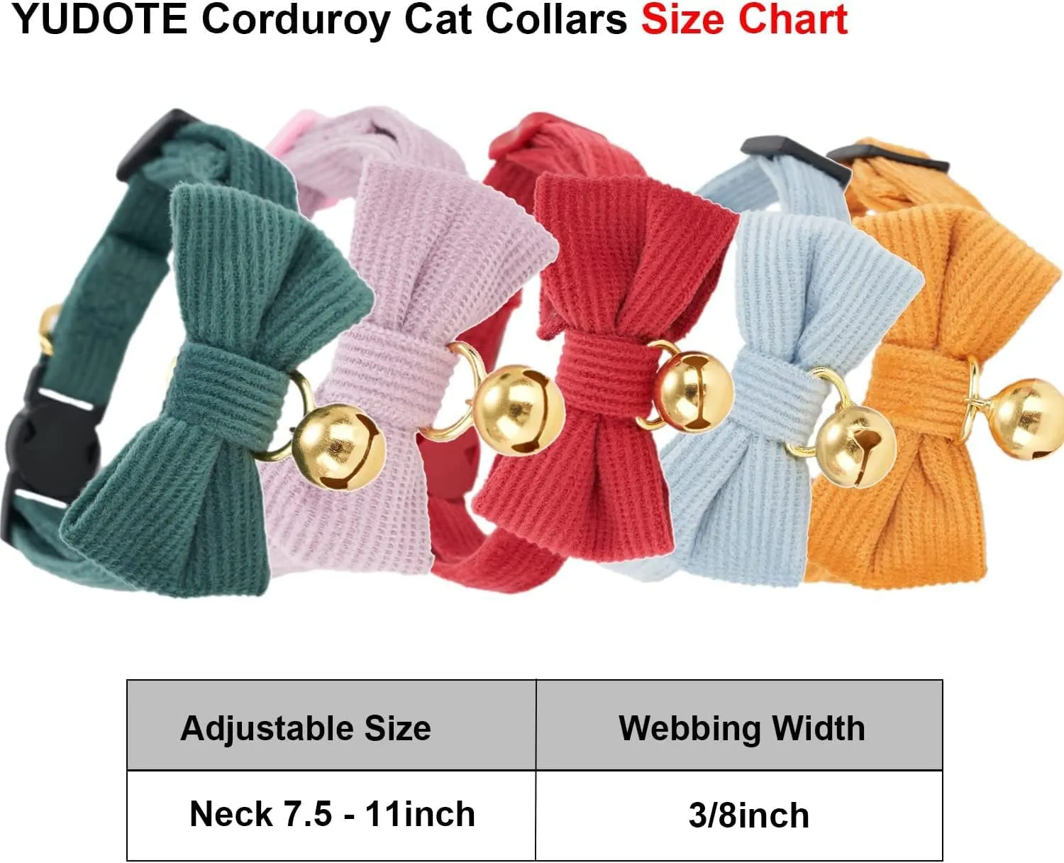 Cotton Breakaway Cat Collar with Bow Tie and Bell, Adjustable Cute Soft Corduroy Kitten Collars for Girl and Boy Cats,Red