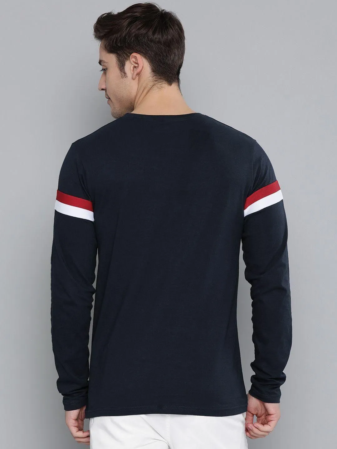 Cotton Solid With Striped Full Sleeves T-Shirt
