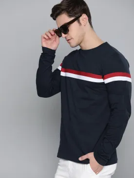Cotton Solid With Striped Full Sleeves T-Shirt
