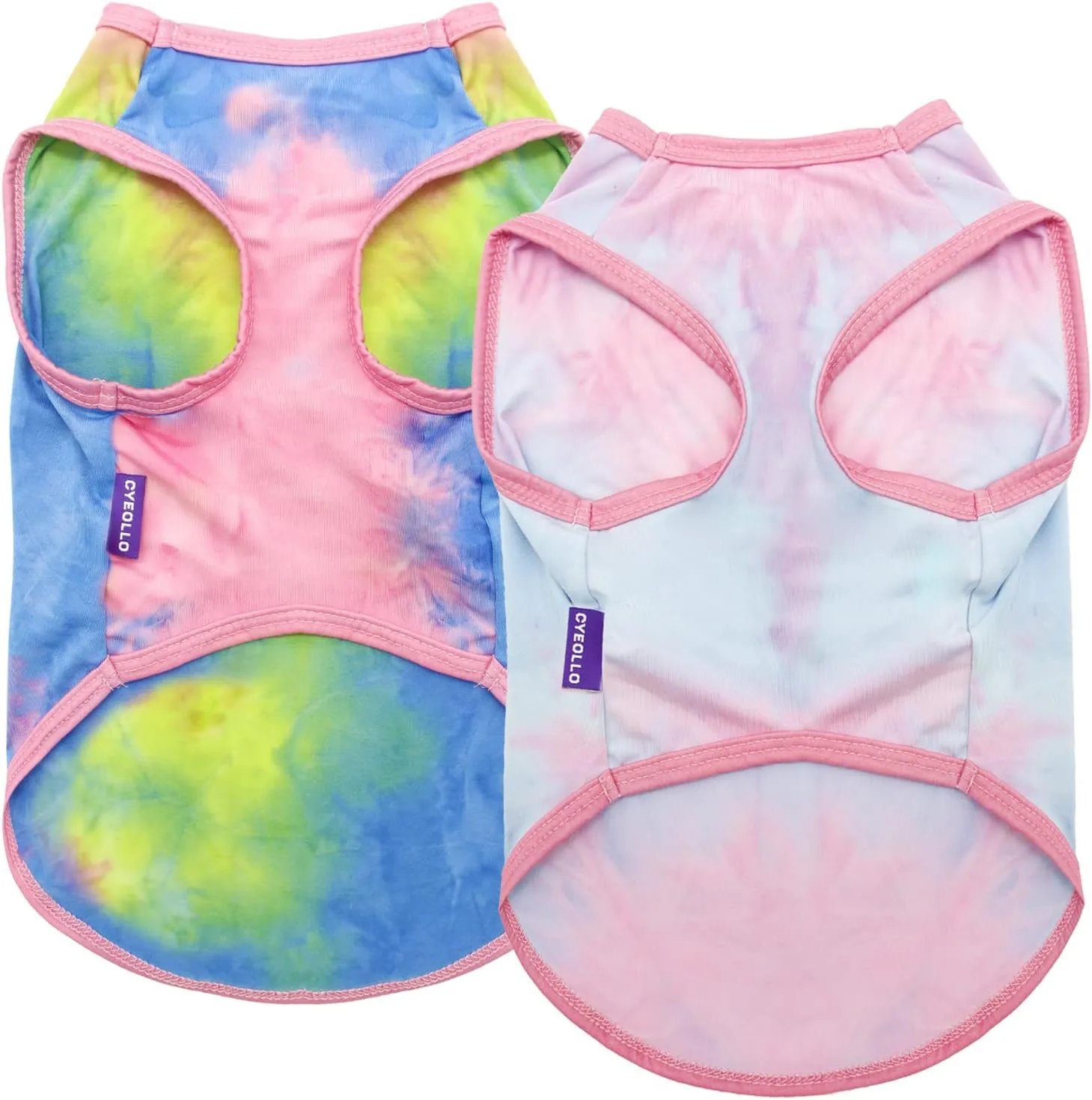cyeollo 2 Pack Dog Shirts for Dogs Tie Dye Sun Protection Dog T Shirt Stretchy Lightweight Tank Top Vest Sleeveless Breathable Summer Pet Clothes for Medium Dogs