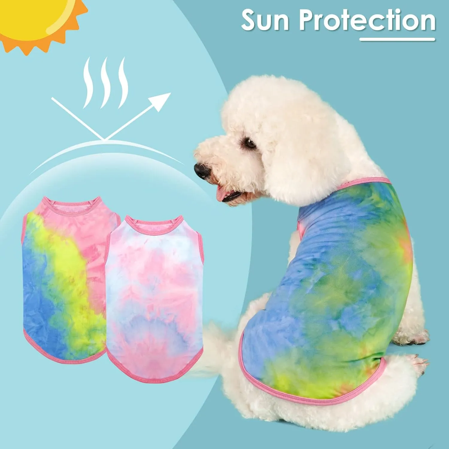 cyeollo 2 Pack Dog Shirts for Dogs Tie Dye Sun Protection Dog T Shirt Stretchy Lightweight Tank Top Vest Sleeveless Breathable Summer Pet Clothes for Medium Dogs