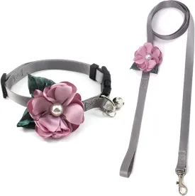 Daisy Female Dog Collar - Detachable Flower Cat Collar for Girl Cats with Bell Pearl Pistil Green Leaf - Soft Nylon Pet Collar for Medium Dogs Girl (Purple Collar and Leash, Size M)