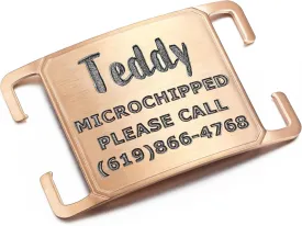 Deep Laser Custom Font Engraved Slide-On Pet ID Name Tags for Dogs & Cats, Customized Silent, No Noise Collar Tags, PVD Rose Gold Stainless Steel, 5 Lines of Personalized Text - Large