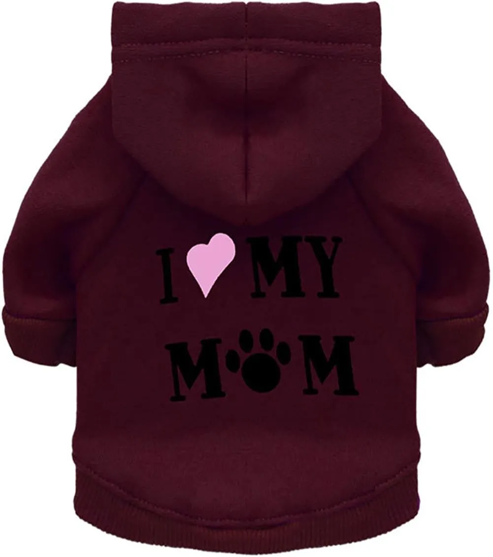 Dog Hoodie Dog Hoodies for Small Dogs Clothes I Love My Mom Fleece Sweater Winter Sweat Shirt Warm Cotton Dog Hoodie for Small Dog Cat Mom Brown M
