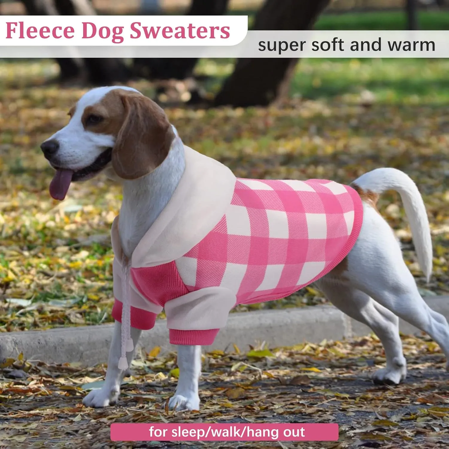 Dog Hoodie for Small Medium Dogs Cats, Soft Dog Sweatshirt, Plaid Puppy Pullover Hoodies for Small Dogs, English French Bulldog Hoodie, Warm Fleece Dog Winter Coat Outfit Vest