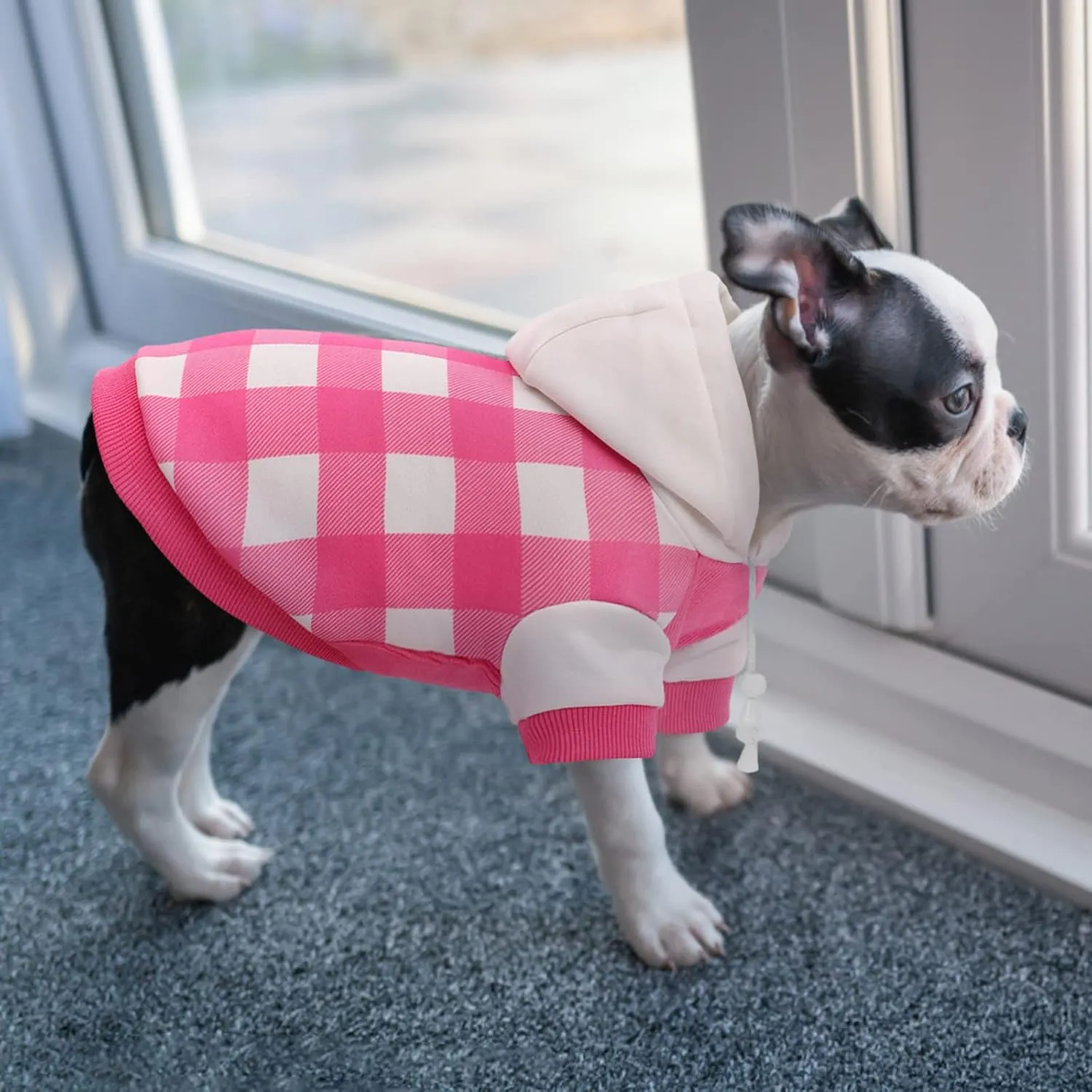 Dog Hoodie for Small Medium Dogs Cats, Soft Dog Sweatshirt, Plaid Puppy Pullover Hoodies for Small Dogs, English French Bulldog Hoodie, Warm Fleece Dog Winter Coat Outfit Vest