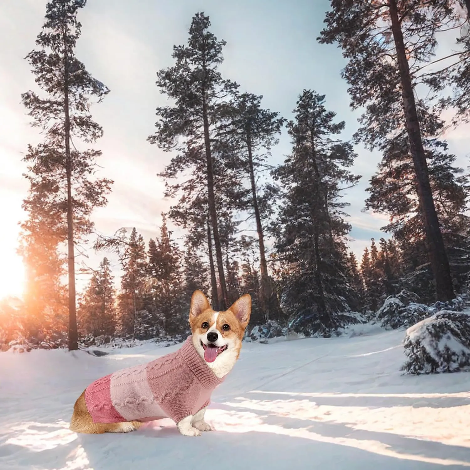 Dog Knitted Turtleneck Sweater - Dog Warm Pullover Color Block Cable Knitwear, Doggie Winter Clothes for Cats and Small Dogs Chihuahua, Bulldog (Pink, M)