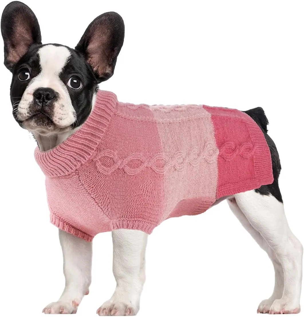 Dog Knitted Turtleneck Sweater - Dog Warm Pullover Color Block Cable Knitwear, Doggie Winter Clothes for Cats and Small Dogs Chihuahua, Bulldog (Pink, M)