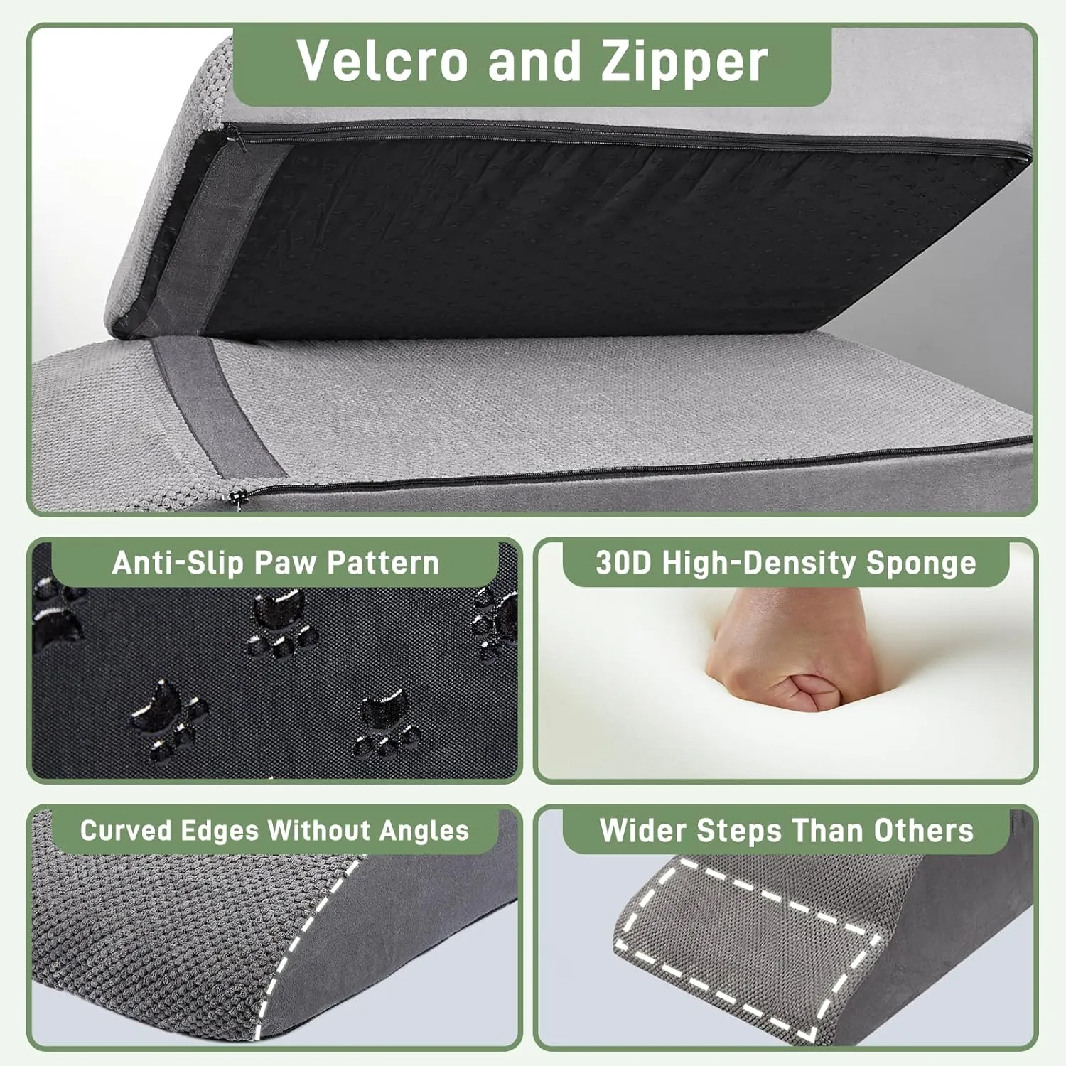 Dog Stairs Ramp for High Beds 28-30 inches Tall, 6-Step Dog Step Stairs for Small Meduim Dogs/Cats, Non-Slip Balanced Pet Steps/Ramp/Ladder for Old Injured Dogs, Grey