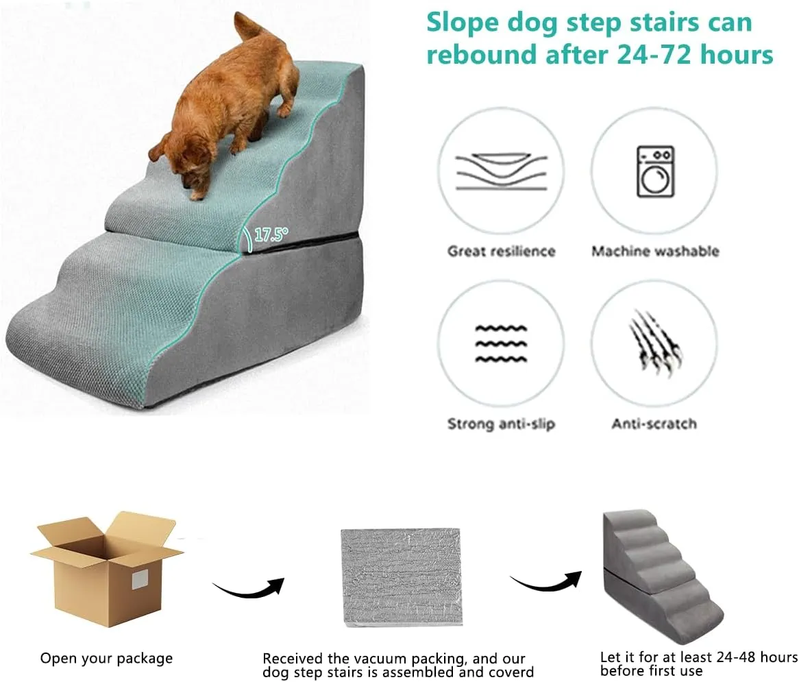 Dog Stairs Ramp for High Beds 28-30 inches Tall, 6-Step Dog Step Stairs for Small Meduim Dogs/Cats, Non-Slip Balanced Pet Steps/Ramp/Ladder for Old Injured Dogs, Grey
