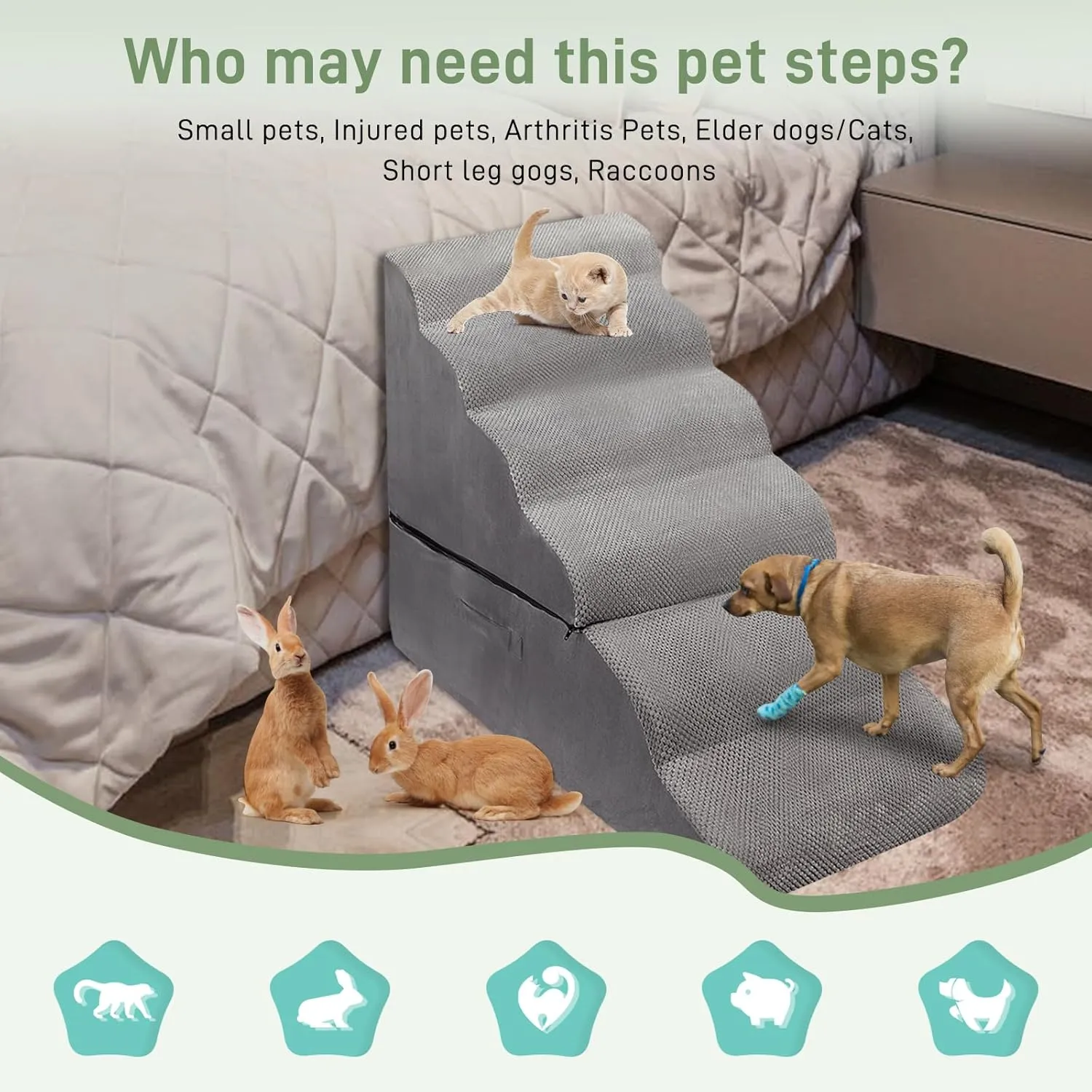 Dog Stairs Ramp for High Beds 28-30 inches Tall, 6-Step Dog Step Stairs for Small Meduim Dogs/Cats, Non-Slip Balanced Pet Steps/Ramp/Ladder for Old Injured Dogs, Grey