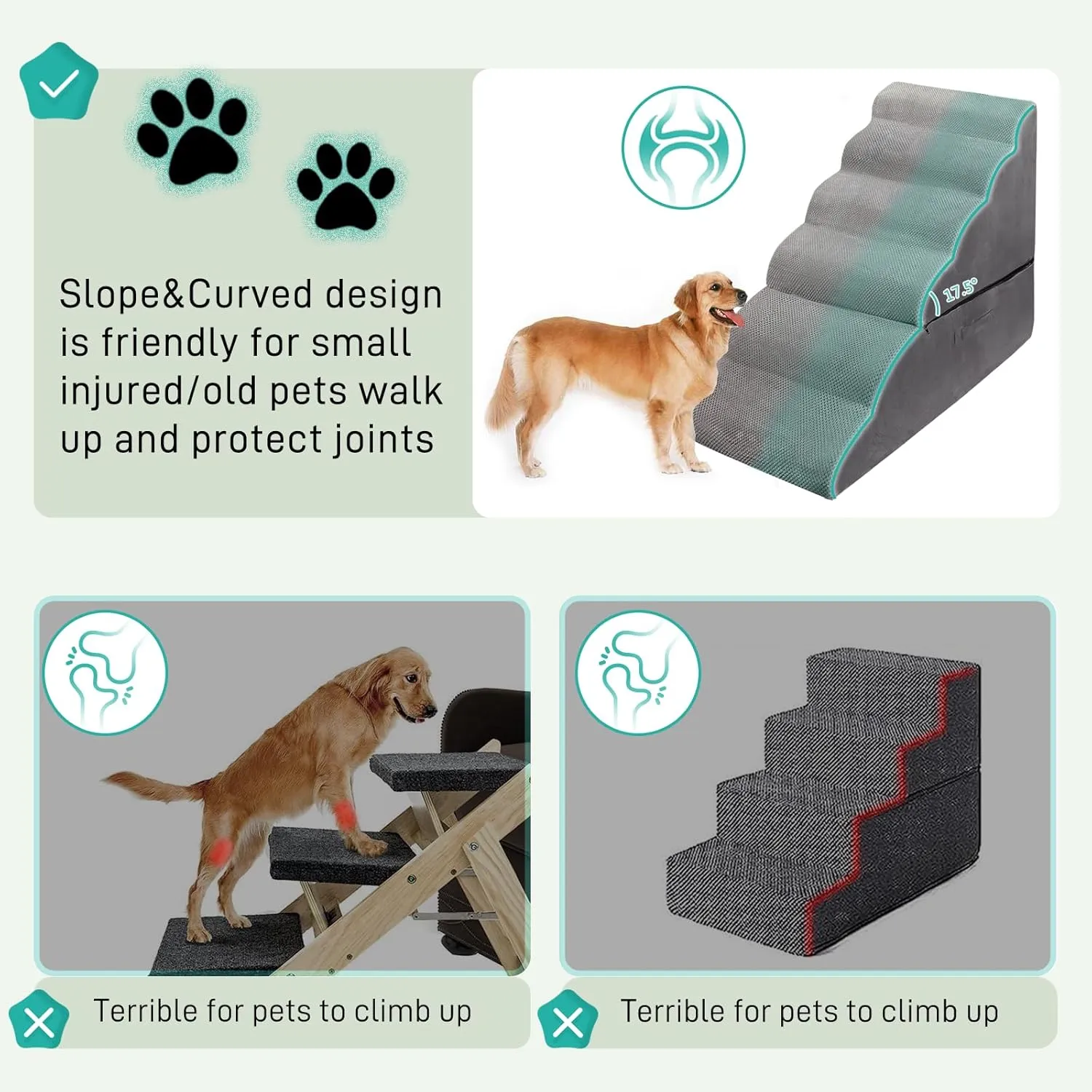 Dog Stairs Ramp for High Beds 28-30 inches Tall, 6-Step Dog Step Stairs for Small Meduim Dogs/Cats, Non-Slip Balanced Pet Steps/Ramp/Ladder for Old Injured Dogs, Grey
