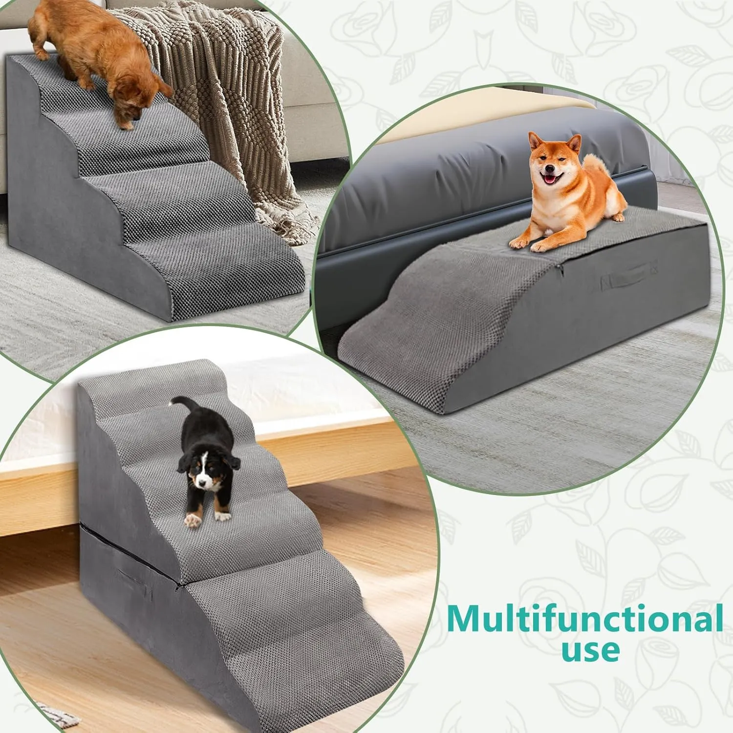 Dog Stairs Ramp for High Beds 28-30 inches Tall, 6-Step Dog Step Stairs for Small Meduim Dogs/Cats, Non-Slip Balanced Pet Steps/Ramp/Ladder for Old Injured Dogs, Grey