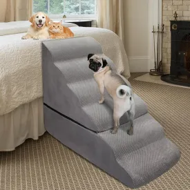 Dog Stairs Ramp for High Beds 28-30 inches Tall, 6-Step Dog Step Stairs for Small Meduim Dogs/Cats, Non-Slip Balanced Pet Steps/Ramp/Ladder for Old Injured Dogs, Grey