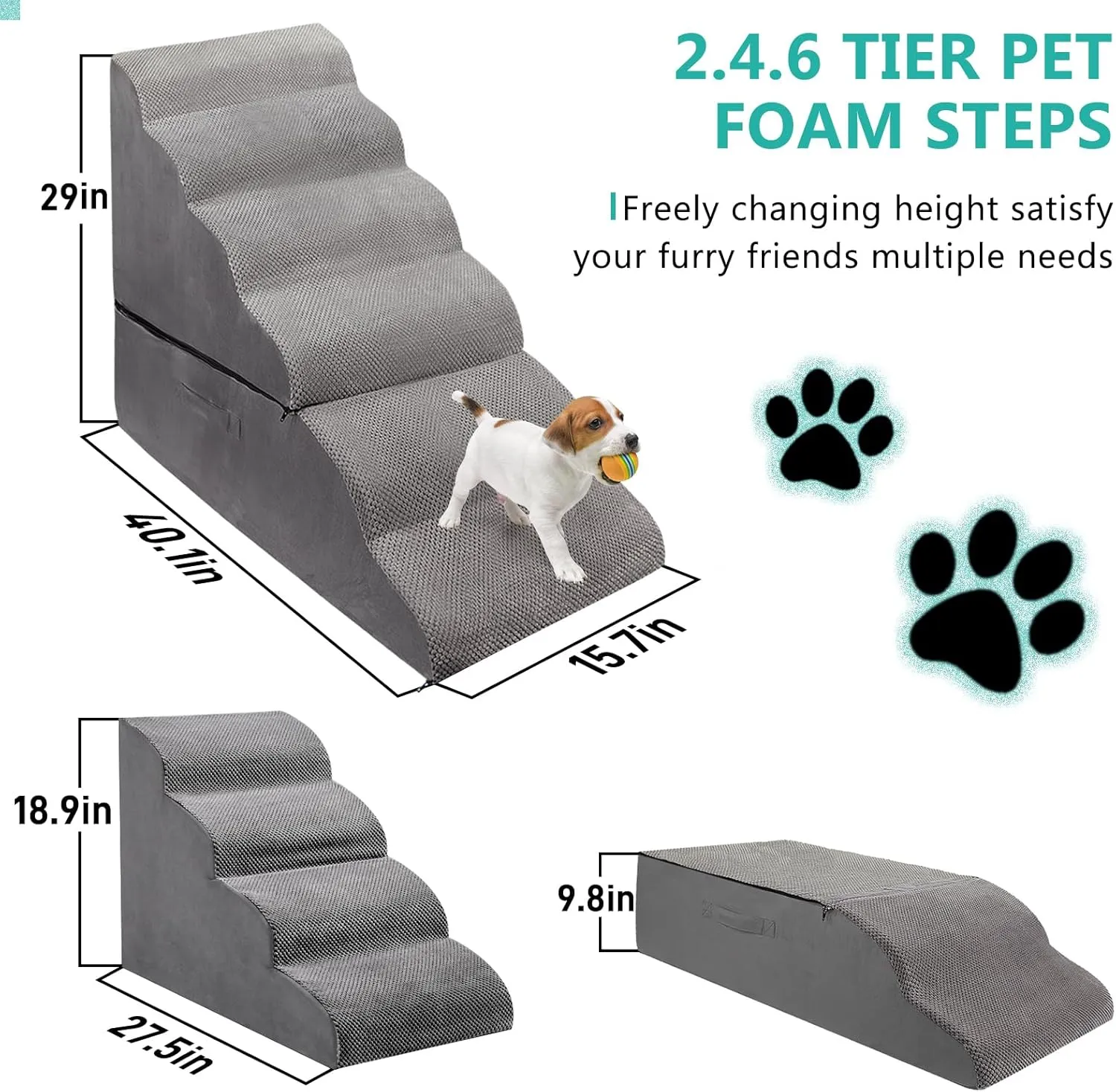 Dog Stairs Ramp for High Beds 28-30 inches Tall, 6-Step Dog Step Stairs for Small Meduim Dogs/Cats, Non-Slip Balanced Pet Steps/Ramp/Ladder for Old Injured Dogs, Grey