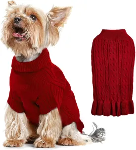 Dog Sweaters for Small Dogs Cute Pet Turtleneck Sweaters Puppy Knitted Sweater Dress Girl Boys Chihuahua Warm Winter Coat Clothes Doggie Outfits Apparel for Yorkie Christmas