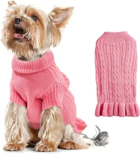 Dog Sweaters for Small Dogs Cute Pet Turtleneck Sweaters Puppy Knitted Sweater Dress Girl Boys Chihuahua Warm Winter Coat Clothes Doggie Outfits Apparel for Yorkie Christmas