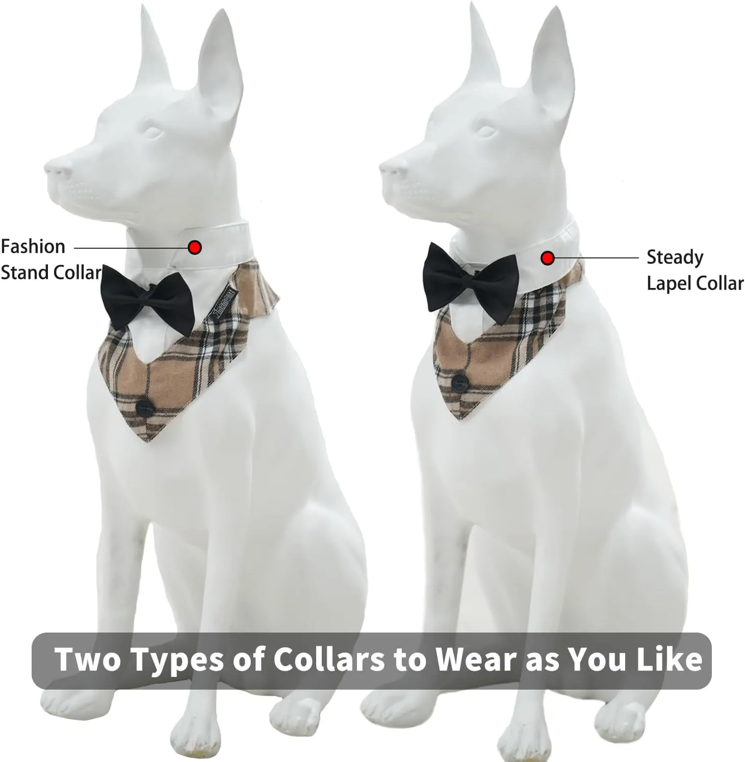 Dog Tuxedo Collar Bandana with Bow Tie, Adjustable Formal Dog Tux for Wedding Birthday Christmas Costume for Small Medium Large Dogs Cats (Khaki Tux, Large)